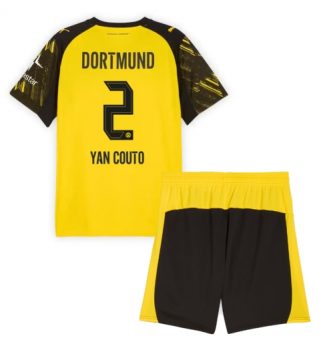 Borussia Dortmund Yan Couto #2 Thuis tenue Kinder 2025-26 Korte Mouw (+ Korte broeken)