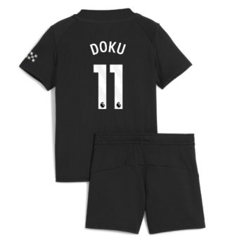 Manchester City Jeremy Doku #11 Uit tenue Kinder 2025-26 Korte Mouw (+ Korte broeken)