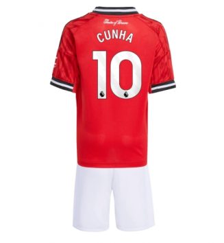 Manchester United Matheus Cunha #10 Thuis tenue Kinder 2025-26 Korte Mouw (+ Korte broeken)