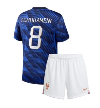 Frankrijk Aurelien Tchouameni #8 Thuis tenue Kinder WK 2026 Korte Mouw (+ Korte broeken)