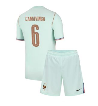 Frankrijk Eduardo Camavinga #6 Uit tenue Kinder WK 2026 Korte Mouw (+ Korte broeken)